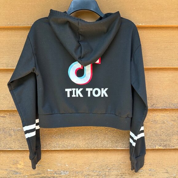 TikTok Logo Black Hoodie Cropped Cute Cozy Size M - Picture 9 of 12